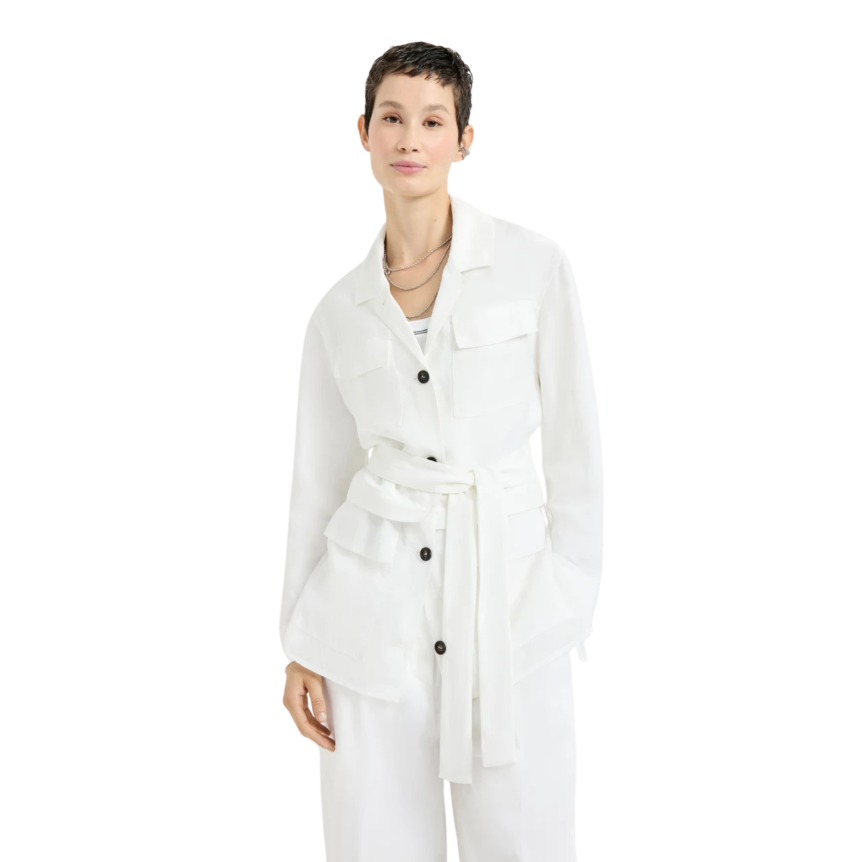Veste à bouton saharienne BRUNELLO CUCINELLI viscose lin blanc ceinture