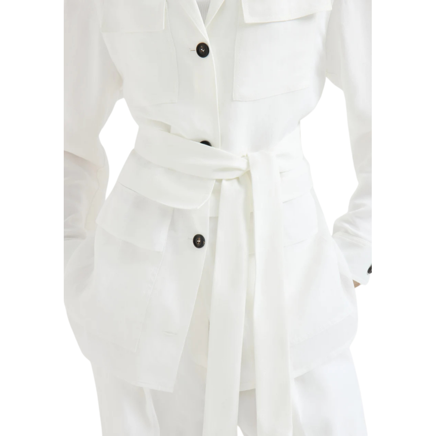 Veste à bouton saharienne BRUNELLO CUCINELLI viscose lin blanc ceinture
