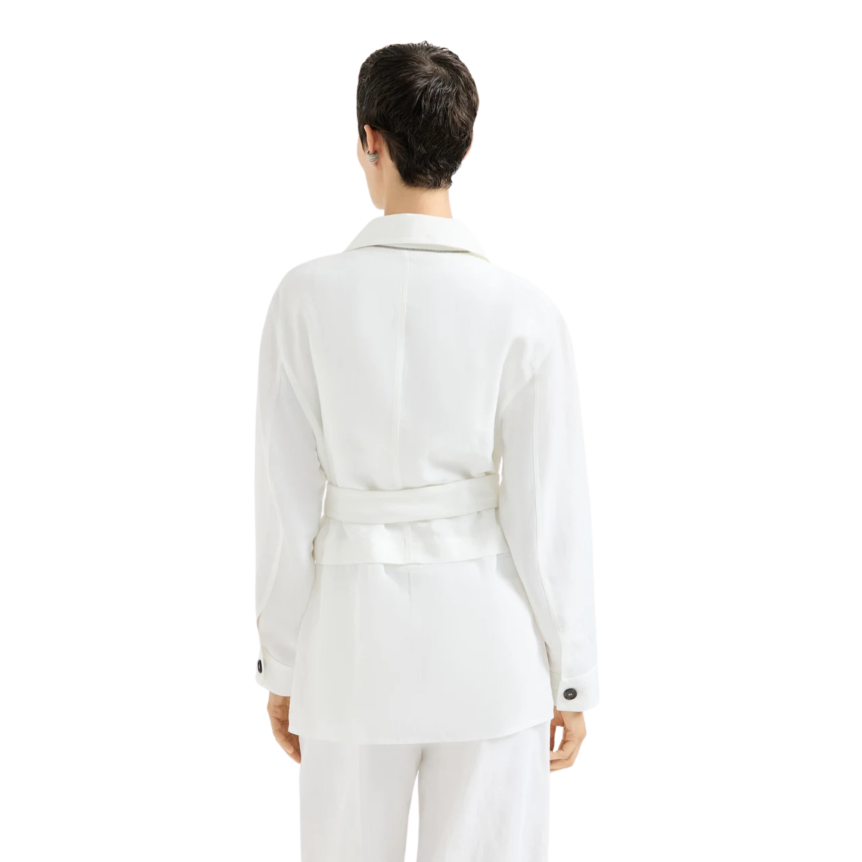 Veste à bouton saharienne BRUNELLO CUCINELLI viscose lin blanc ceinture