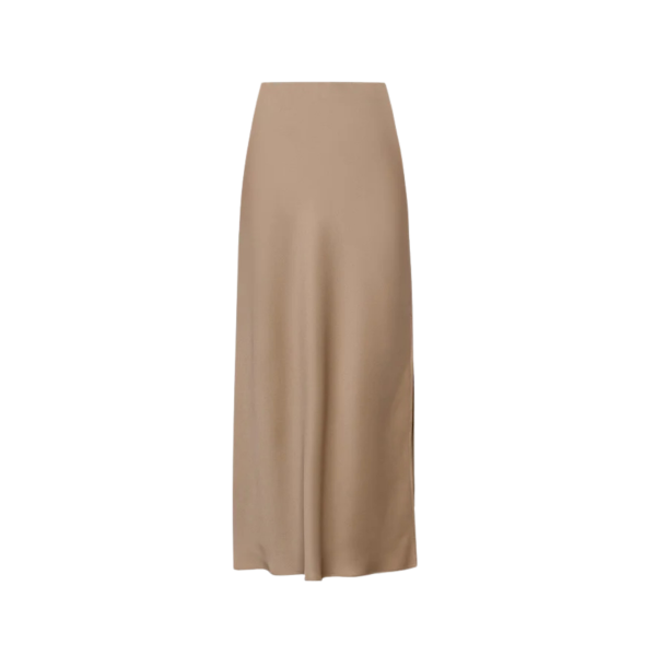 Jupe longue fendue BRUNELLO CUCINELLI acétate soie beige noisette