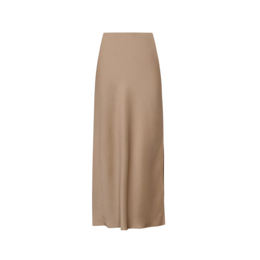 Jupe longue fendue BRUNELLO CUCINELLI acétate soie beige noisette