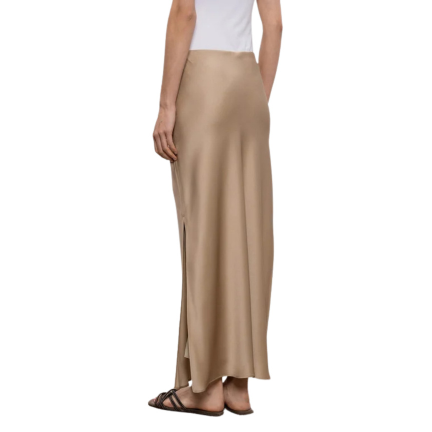 Jupe longue fendue BRUNELLO CUCINELLI acétate soie beige noisette