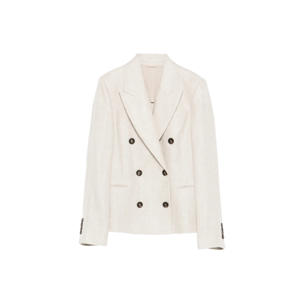 Veste croisée BRUNELLO CUCINELLI lin coton beige chevrons