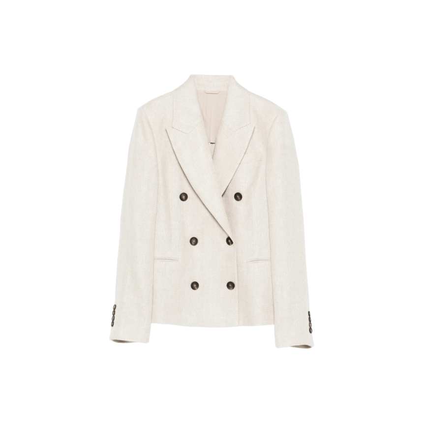 Veste croisée BRUNELLO CUCINELLI lin coton beige chevrons