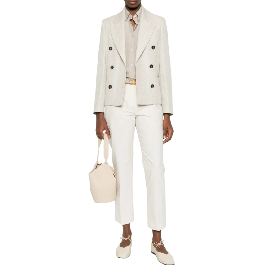 Veste croisée BRUNELLO CUCINELLI lin coton beige chevrons