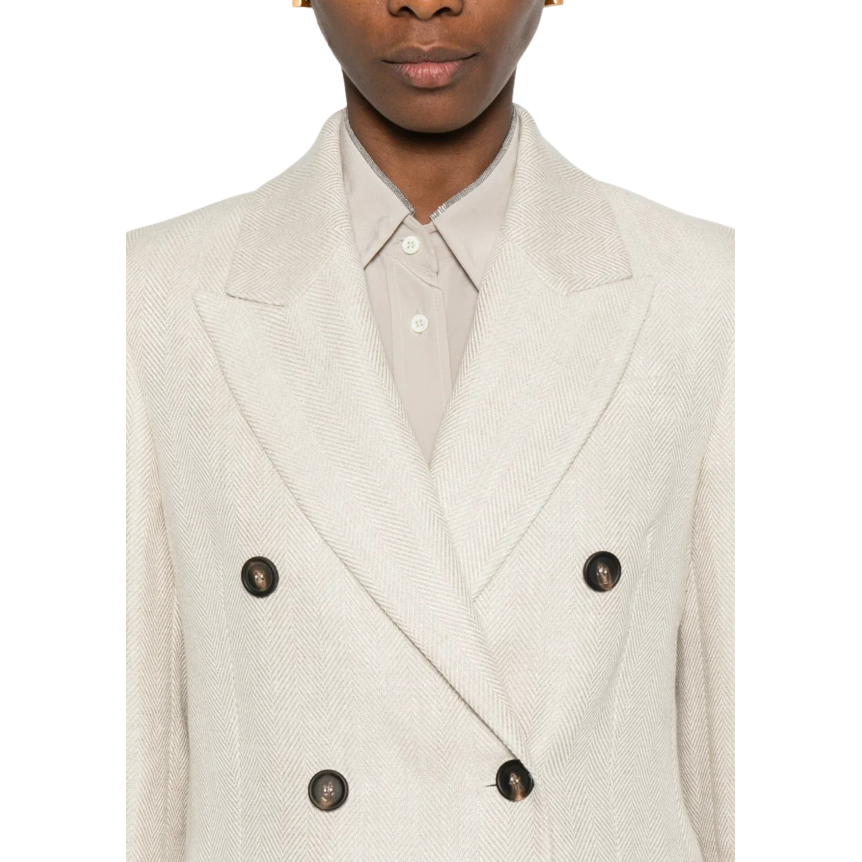 Veste croisée BRUNELLO CUCINELLI lin coton beige chevrons