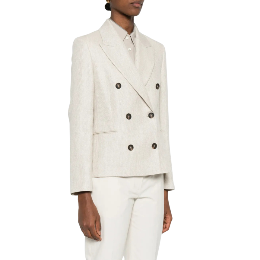 Veste croisée BRUNELLO CUCINELLI lin coton beige chevrons