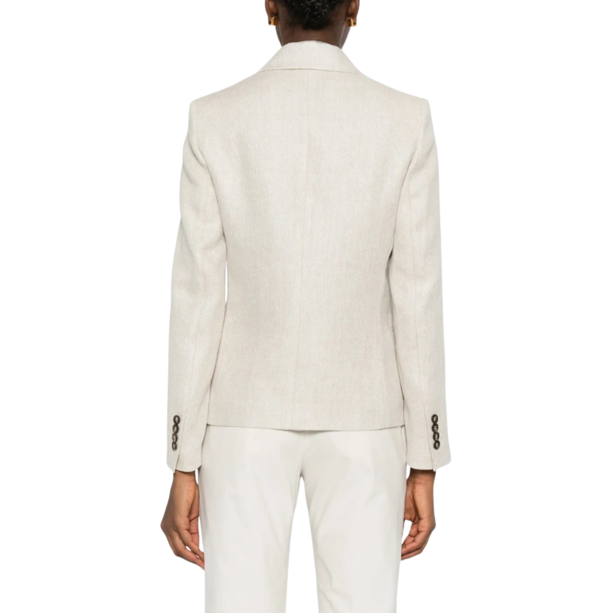 Veste croisée BRUNELLO CUCINELLI lin coton beige chevrons