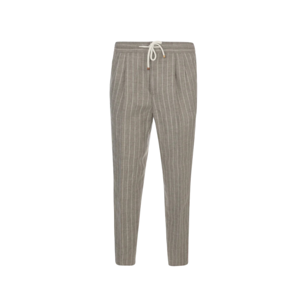 Pantalon lin BRUNELLO CUCINELLI beige rayures Tennis taille élastique cordon