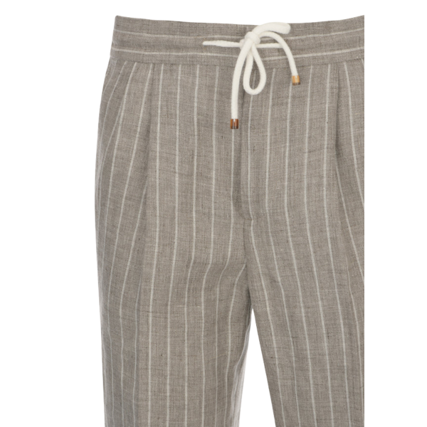 Pantalon lin BRUNELLO CUCINELLI beige rayures Tennis taille élastique cordon