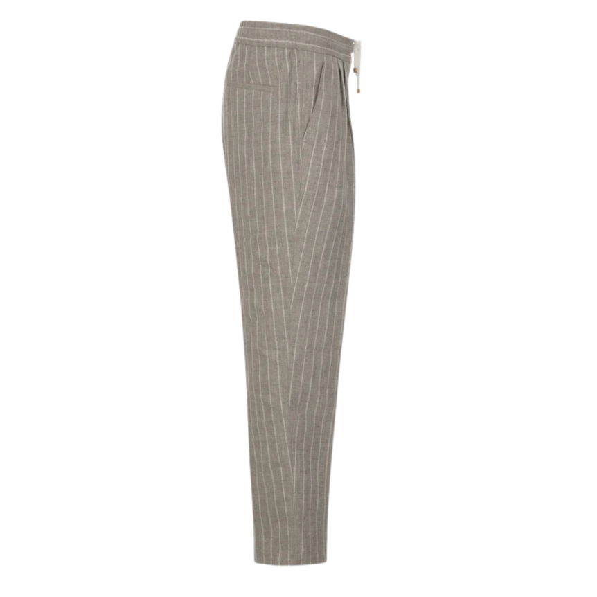 Pantalon lin BRUNELLO CUCINELLI beige rayures Tennis taille élastique cordon