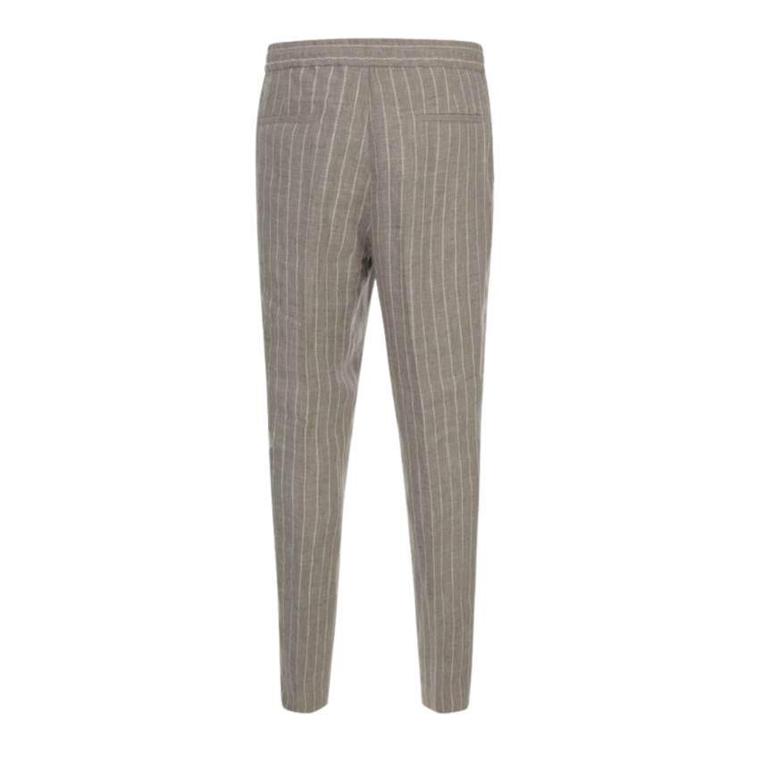 Pantalon lin BRUNELLO CUCINELLI beige rayures Tennis taille élastique cordon
