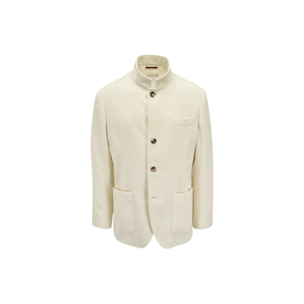 Veste officier BRUNELLO CUCINELLI cachemire velours crème poches plaquées