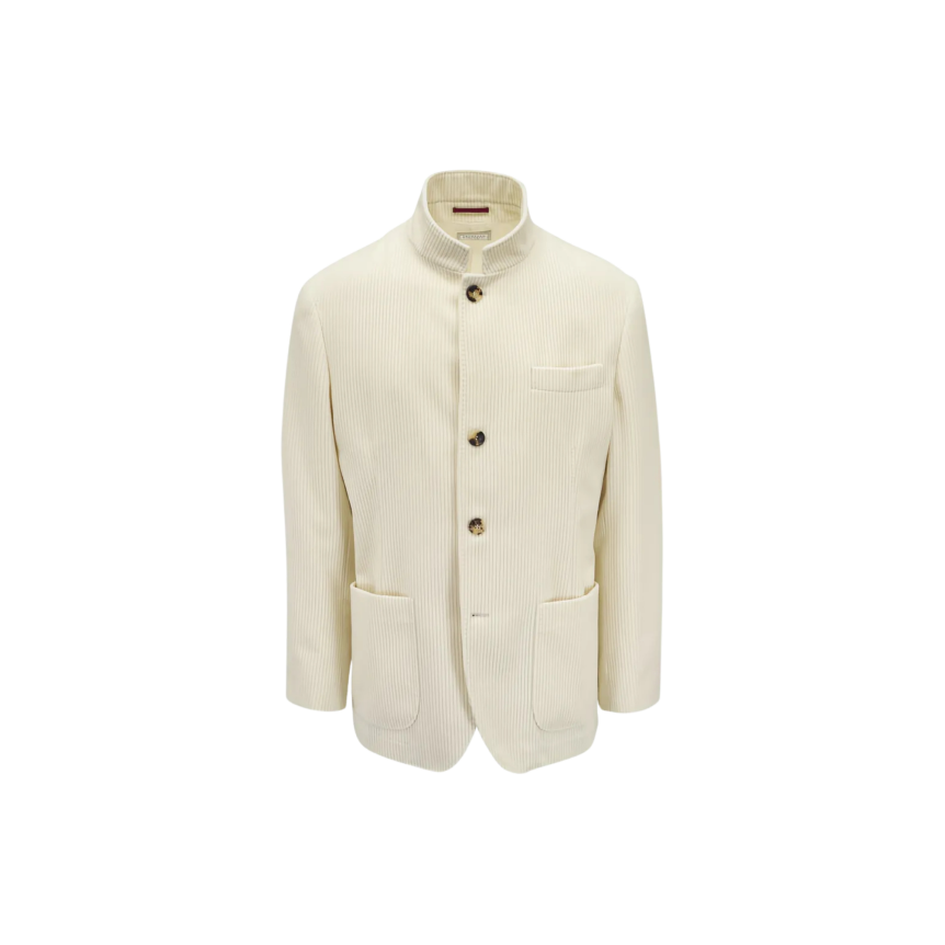 Veste officier BRUNELLO CUCINELLI cachemire velours crème poches plaquées