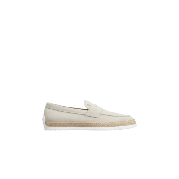 TOD'S Mocassins slip on cuir velours beige semelle corde