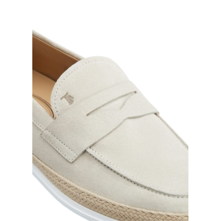 TOD'S Mocassins slip on cuir velours beige semelle corde