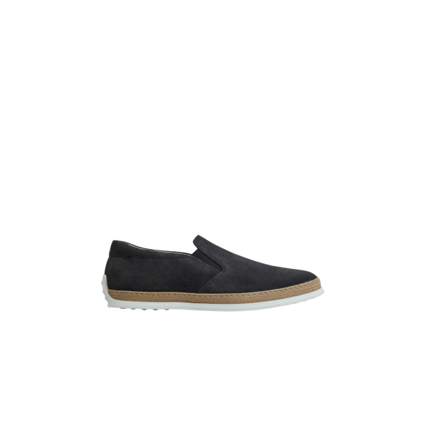 TOD'S Mocassins slip on cuir velours bleu marine semelle corde