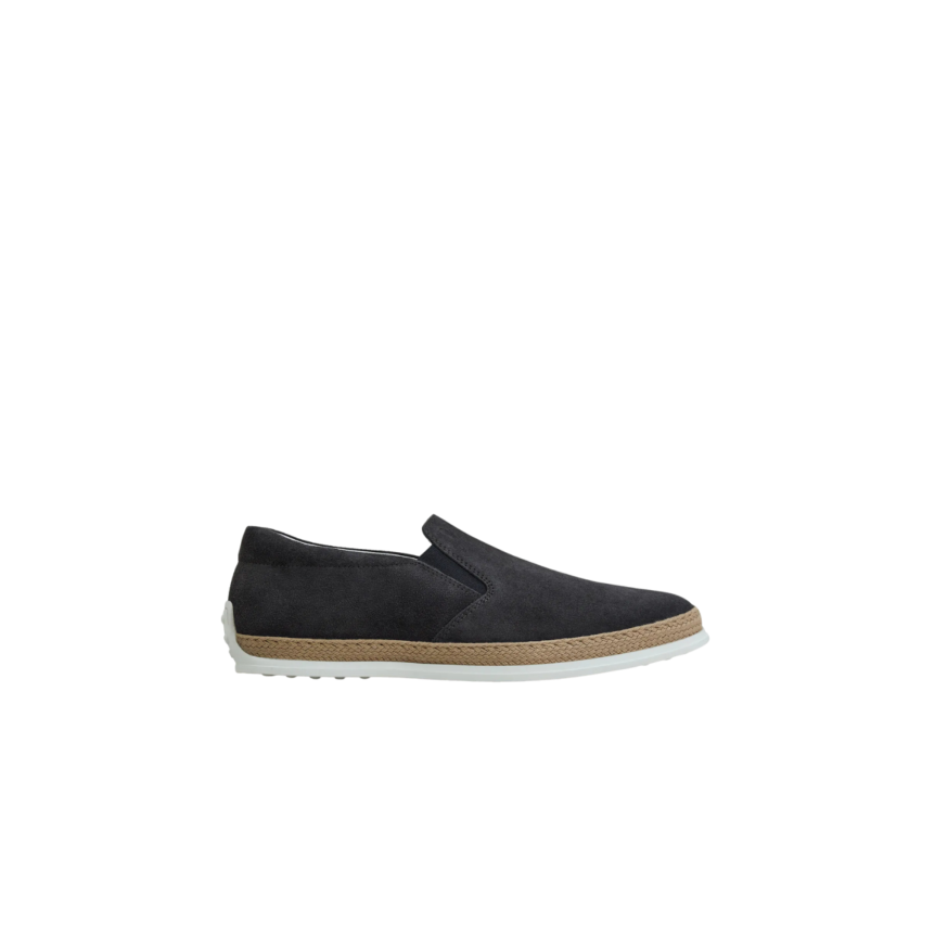 TOD'S Mocassins slip on cuir velours bleu marine semelle corde