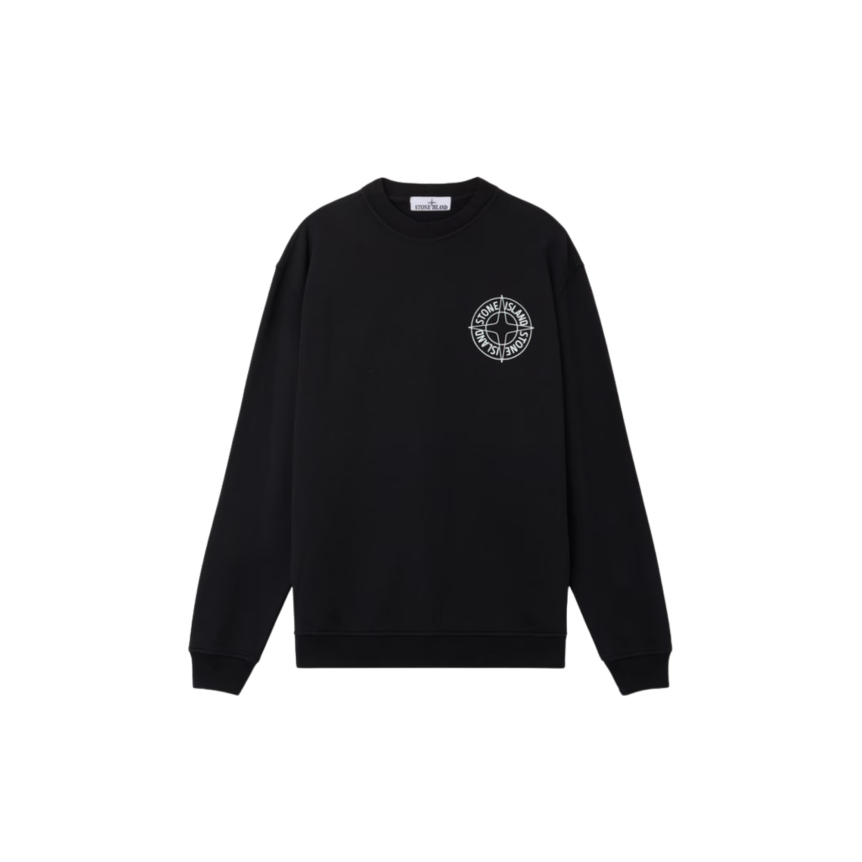 Sweat-shirt STONE ISLAND col rond coton noir  imprimé « Outline Compass » boussole dos blanc