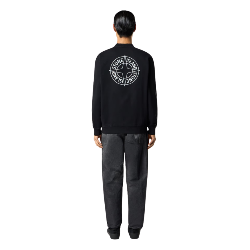 Sweat-shirt STONE ISLAND col rond coton noir  imprimé « Outline Compass » boussole dos blanc
