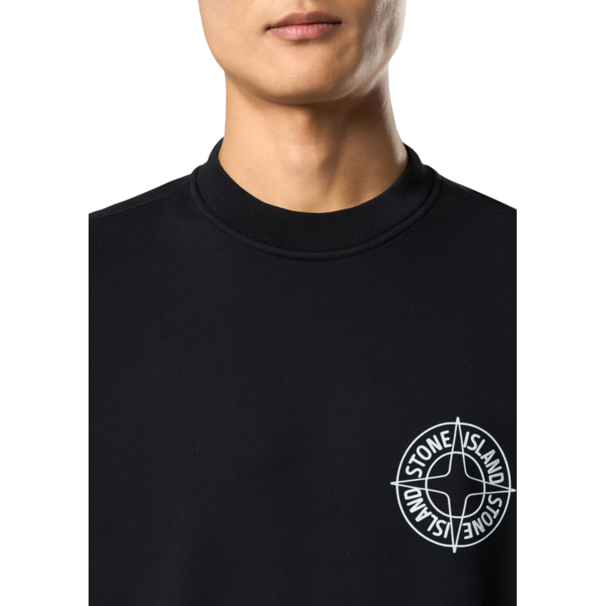 Sweat-shirt STONE ISLAND col rond coton noir  imprimé « Outline Compass » boussole dos blanc