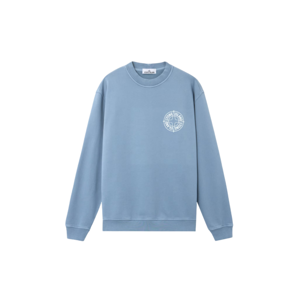 Sweat-shirt col rond coton bleu jeans imprimé « Outline Compass » boussole dos blanc