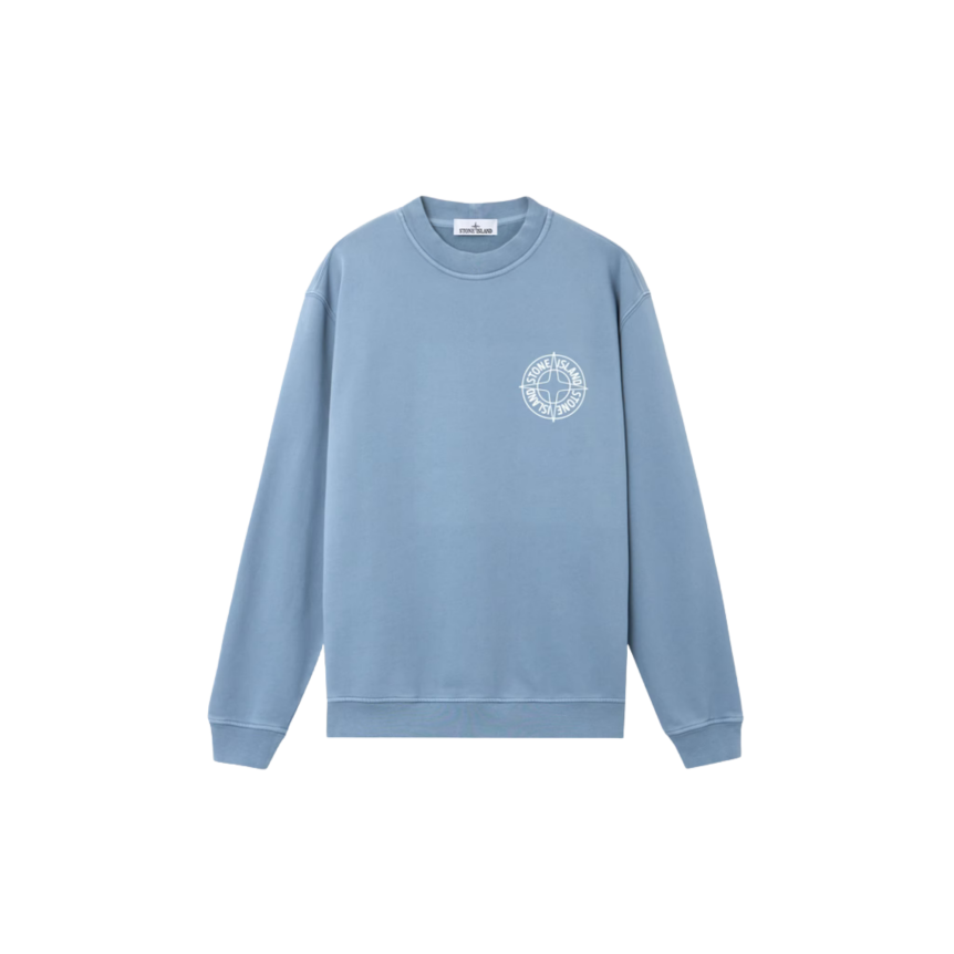 Sweat-shirt col rond coton bleu jeans imprimé « Outline Compass » boussole dos blanc