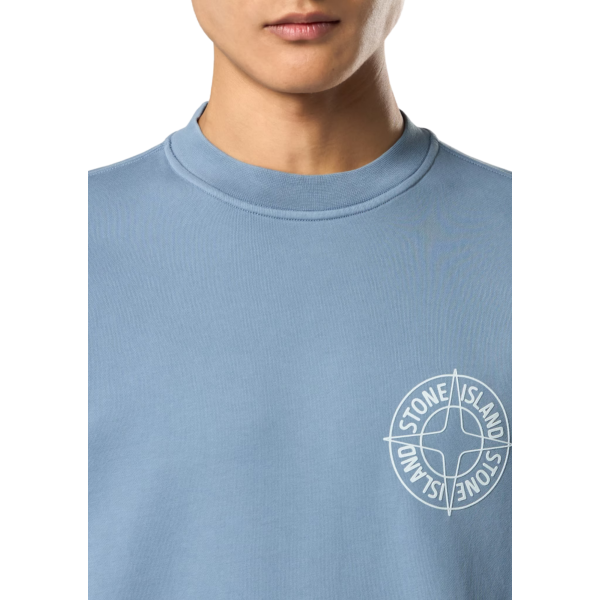 Sweat-shirt col rond coton bleu jeans imprimé « Outline Compass » boussole dos blanc
