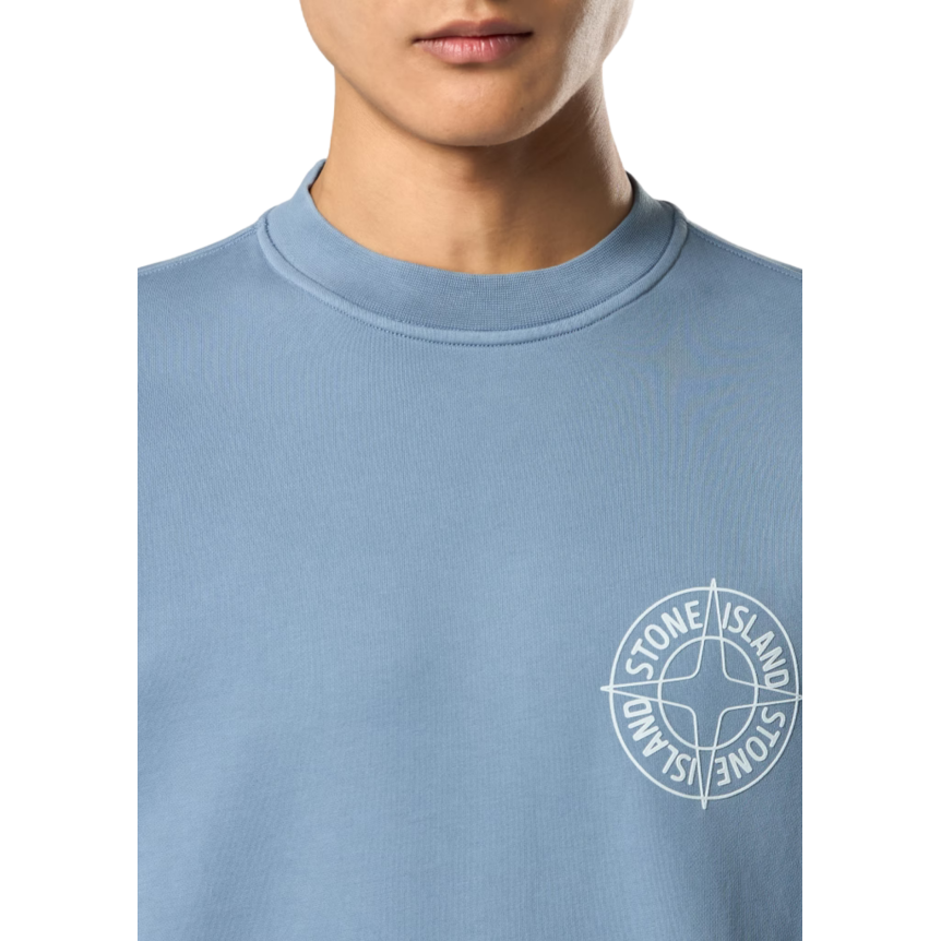 Sweat-shirt col rond coton bleu jeans imprimé « Outline Compass » boussole dos blanc