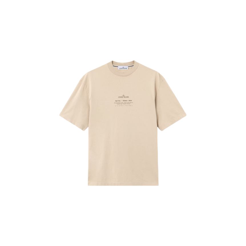 T-shirt STONE ISLAND col rond regular coton beige imprimé « Stone » boussole marron