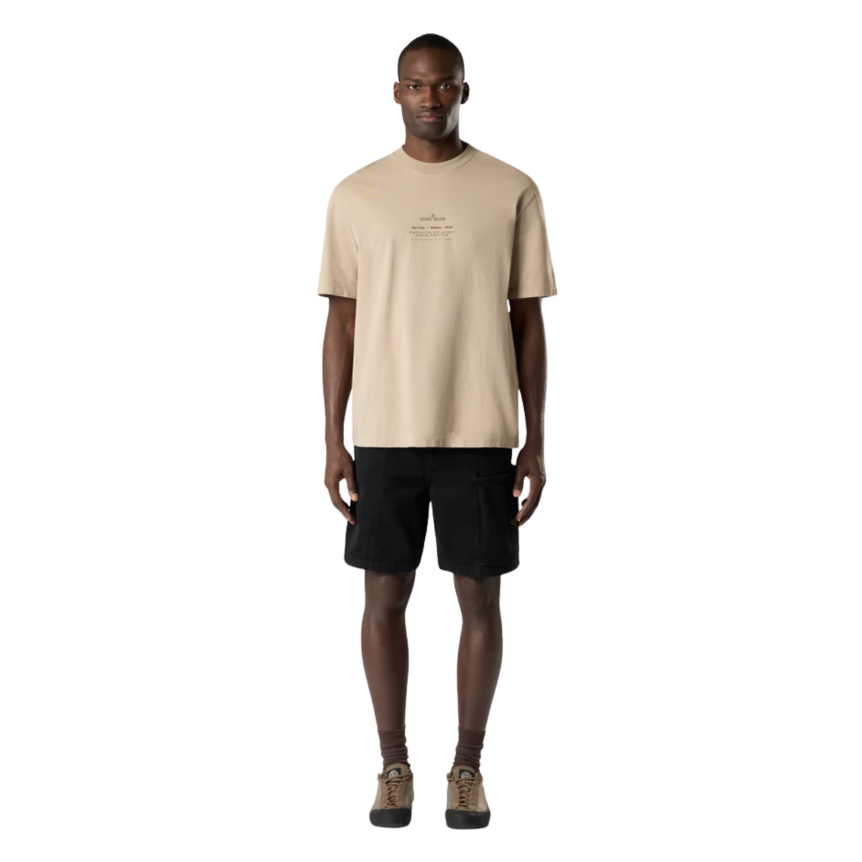 T-shirt STONE ISLAND col rond regular coton beige imprimé « Stone » boussole marron