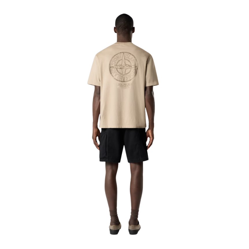 T-shirt STONE ISLAND col rond regular coton beige imprimé « Stone » boussole marron