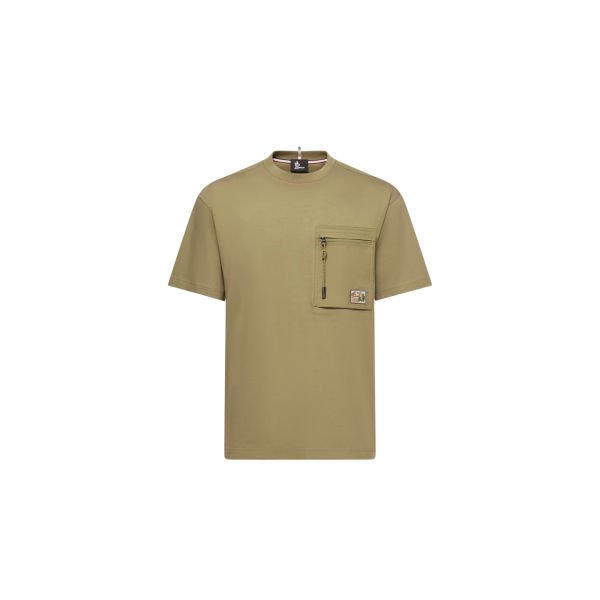 T-shirt col rond coton vert olive MONCLER nylon poche zippée Moncler Grenoble