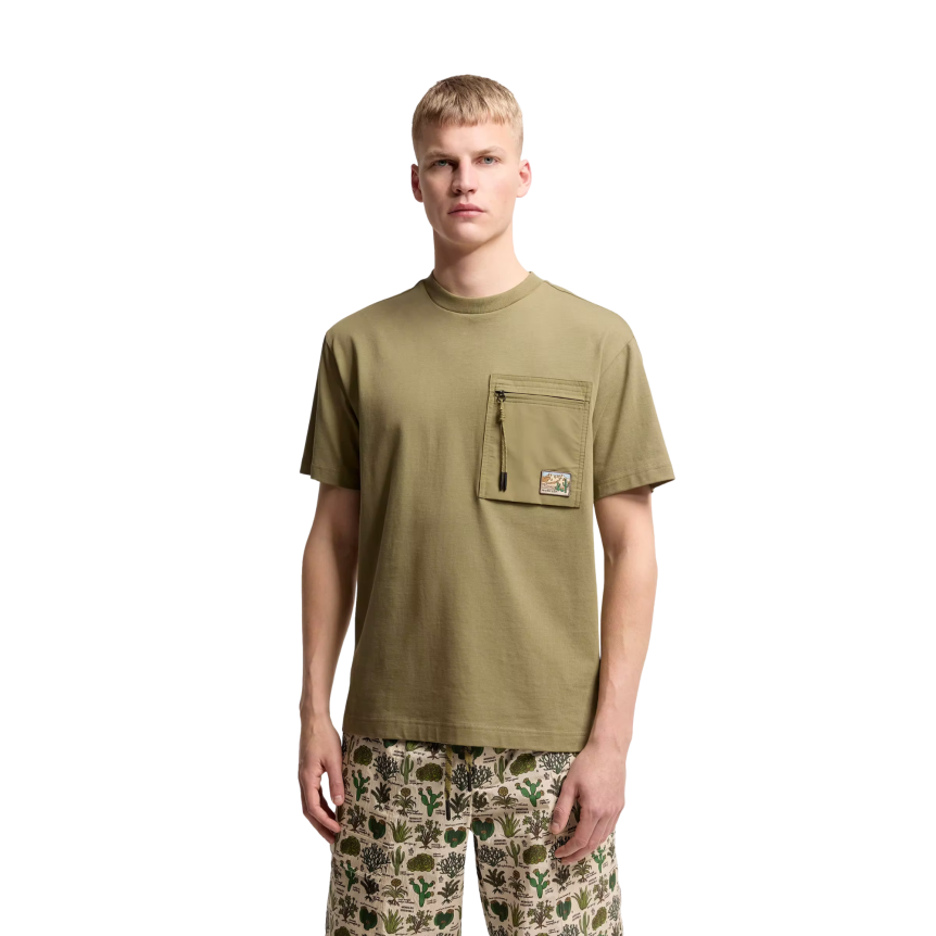 T-shirt col rond coton vert olive MONCLER nylon poche zippée Moncler Grenoble