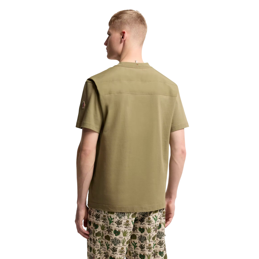 T-shirt col rond coton vert olive MONCLER nylon poche zippée Moncler Grenoble