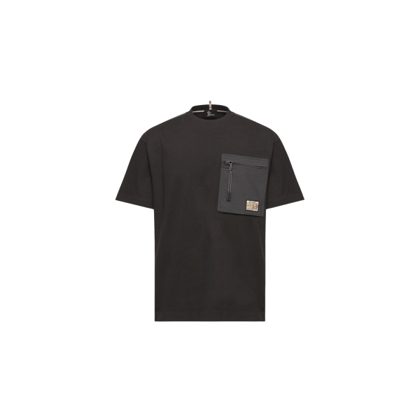 T-shirt col rond MONCLER coton noir nylon poche zippée Moncler Grenoble