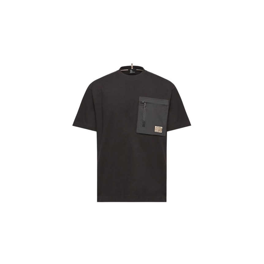 T-shirt col rond MONCLER coton noir nylon poche zippée Moncler Grenoble