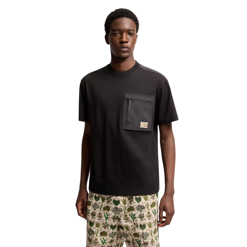 T-shirt col rond MONCLER coton noir nylon poche zippée Moncler Grenoble