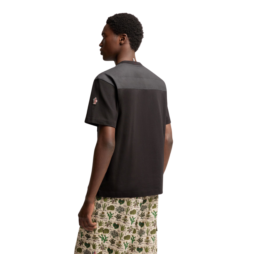 T-shirt col rond MONCLER coton noir nylon poche zippée Moncler Grenoble