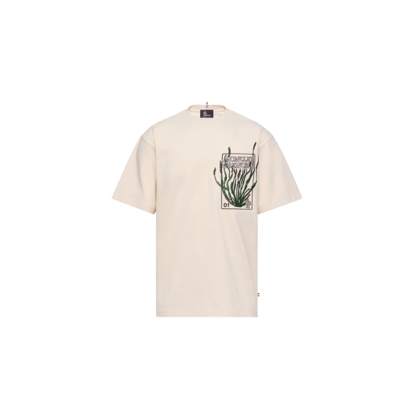 T-shirt manche courte MONCLER col coton écru imprimé plantes Moncler Grenoble