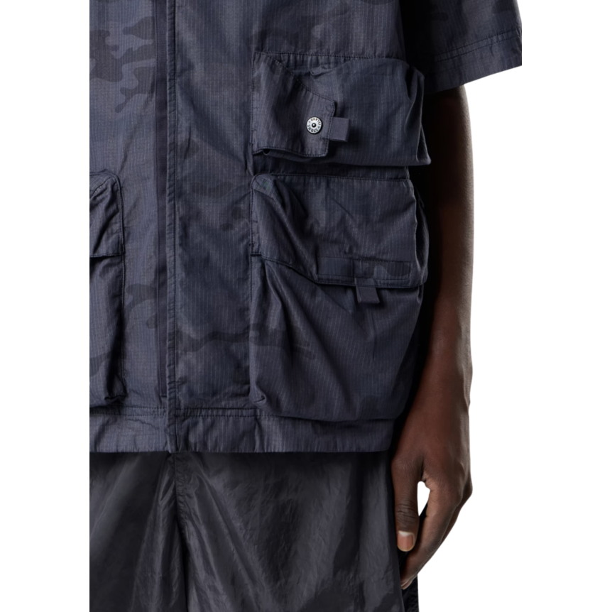 Surchemise manche courte STONE ISLAND coton gris bleuté camouflage