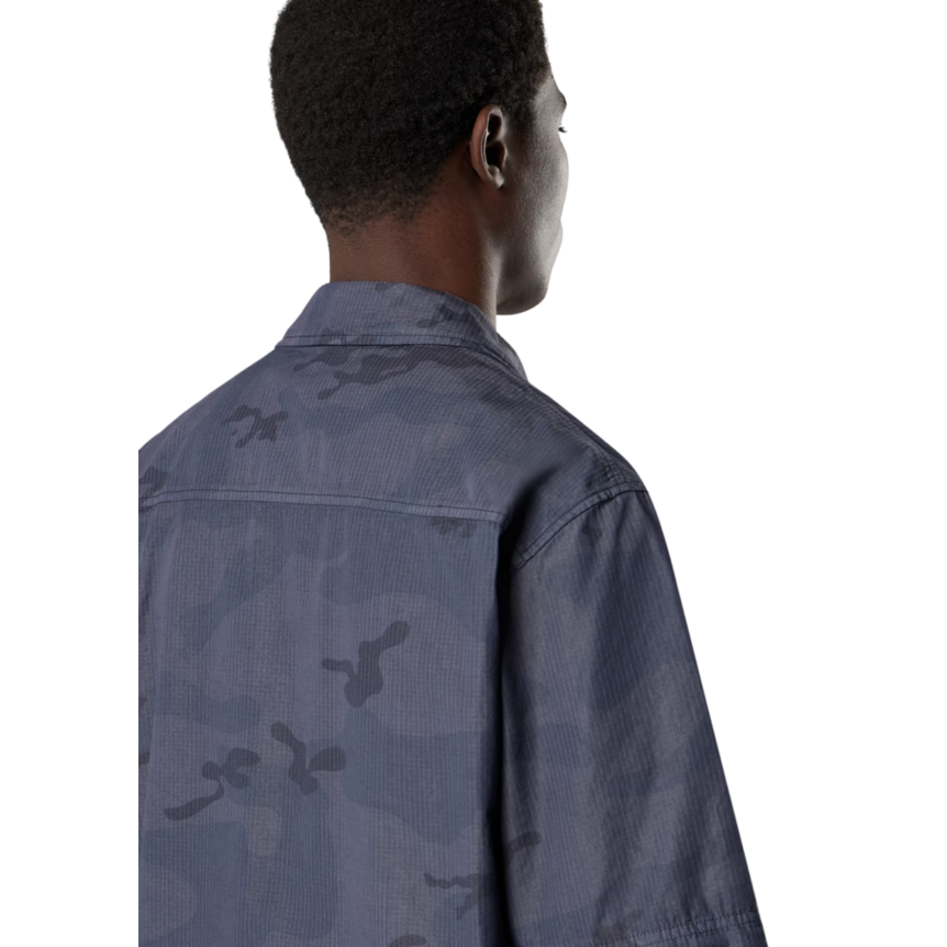 Surchemise manche courte STONE ISLAND coton gris bleuté camouflage