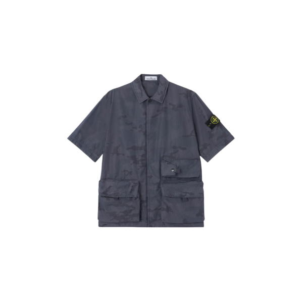Surchemise manche courte STONE ISLAND coton gris bleuté camouflage