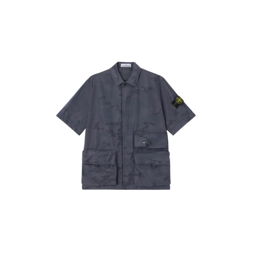 Surchemise manche courte STONE ISLAND coton gris bleuté camouflage