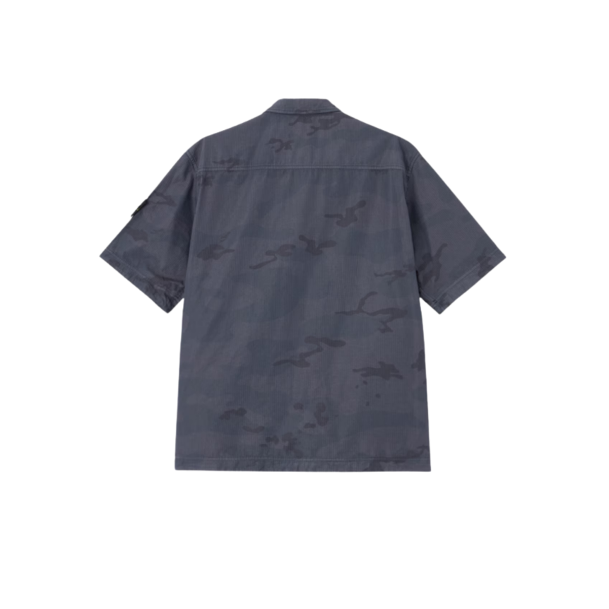 Surchemise manche courte STONE ISLAND coton gris bleuté camouflage