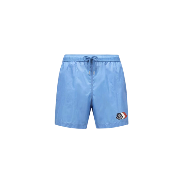Short de bain MONCLER nylon bleu ciel logo tricolore