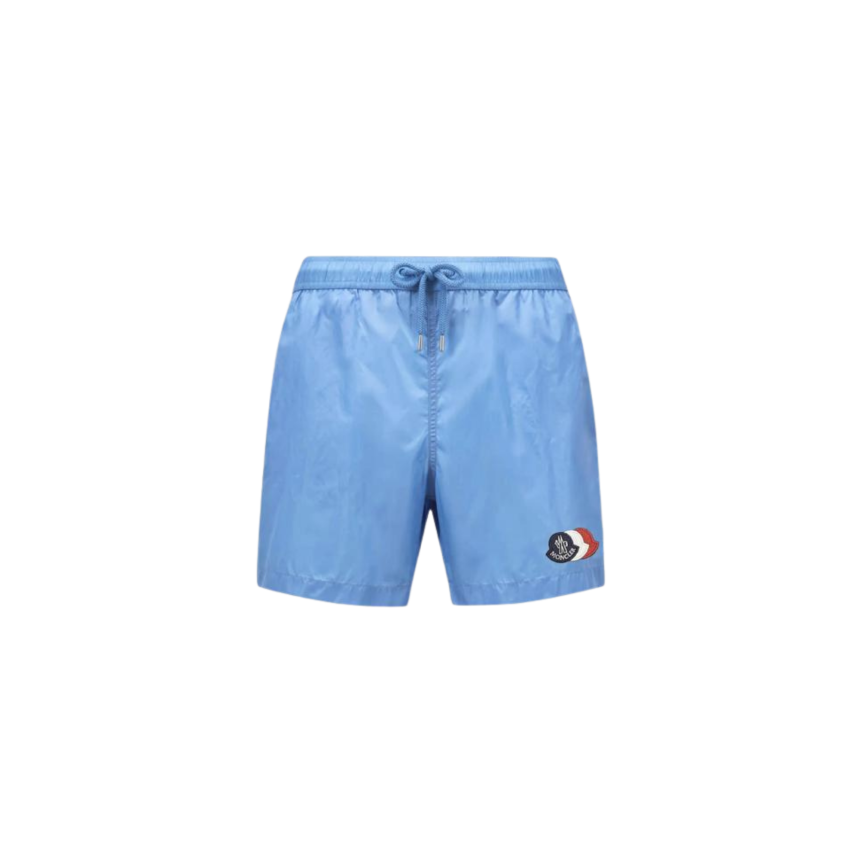 Short de bain MONCLER nylon bleu ciel logo tricolore