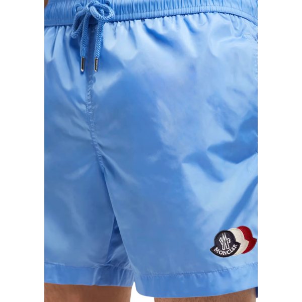 Short de bain MONCLER nylon bleu ciel logo tricolore