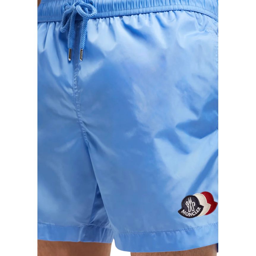 Short de bain MONCLER nylon bleu ciel logo tricolore