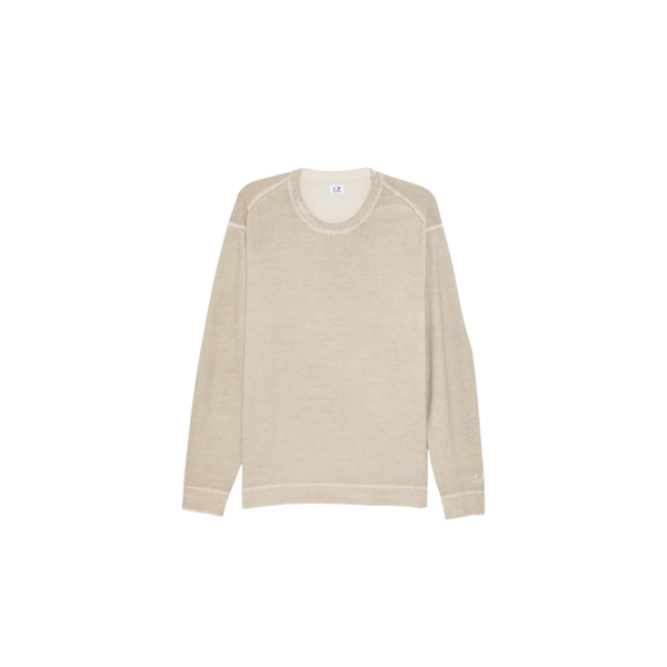 Pull CP COMPANY col rond coton fin délavé beige